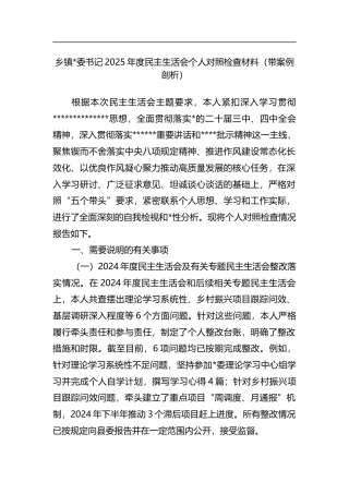 乡镇书记2025年度民主生活会个人对照检查材料（带案例剖析）