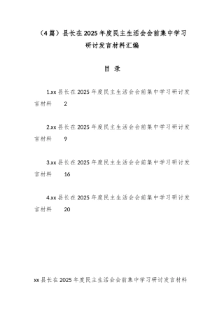 县长在2025年度民主生活会会前集中学习研讨发言材料汇编（4篇）