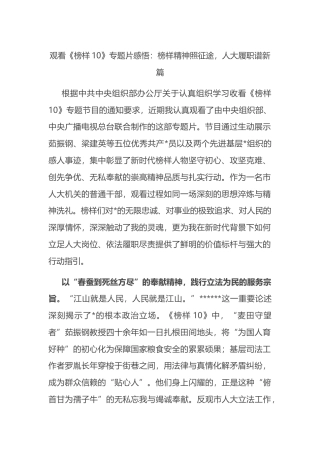 观看《榜样10》专题片感悟：榜样精神照征途，人大履职谱新篇