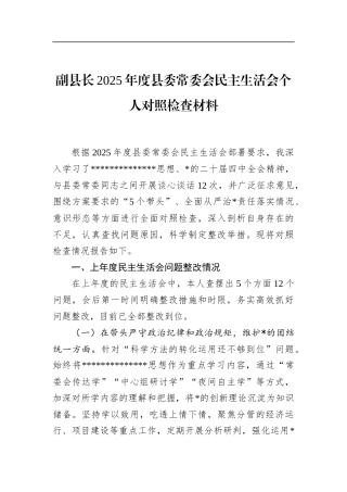 副县长2025年度县委常委会民主生活会个人对照检查材料
