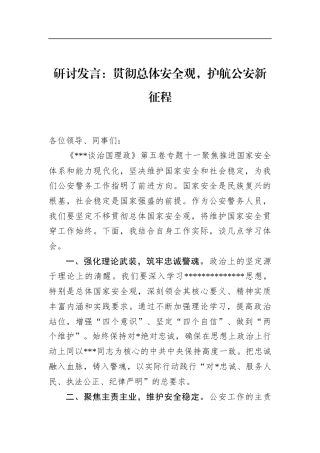 研讨发言：贯彻总体安全观，护航公安新征程