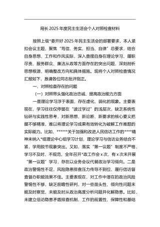 局长2025年度民主生活会个人对照检查材料