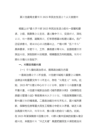 区住建局主要领导2025年民主生活会个人发言提纲