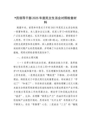 领导干部2025年度民主生活会对照检查材料
