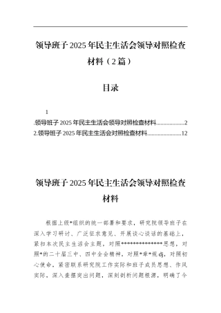 领导班子2025年民主生活会领导对照检查材料（2篇）