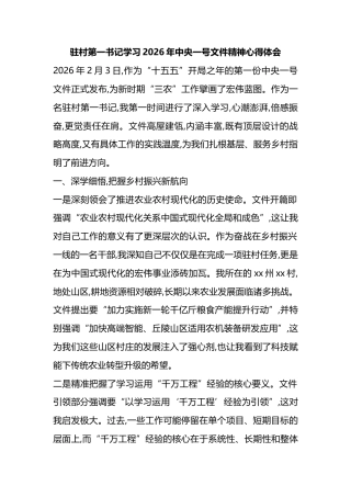 驻村第一书记学习2026年中央一号文件精神心得体会