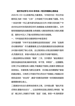 驻村书记学习2026年中央一号文件精神心得体会