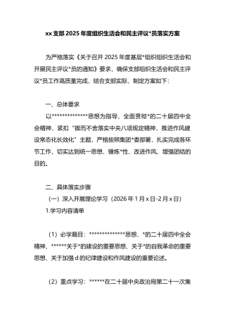 支部2025年度组织生活会和民主评议党员落实方案
