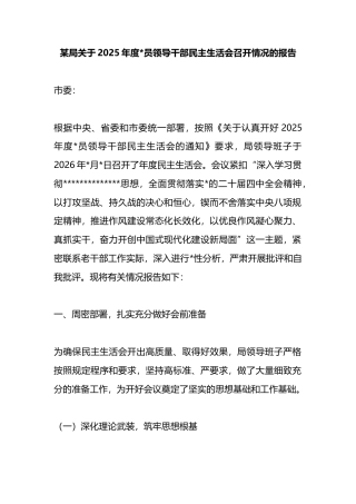 局关于2025年度党员领导干部民主生活会召开情况的报告