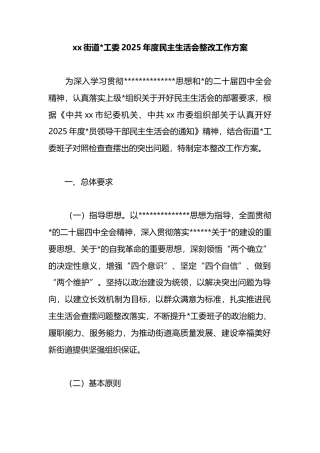 街道2025年度民主生活会整改工作方案