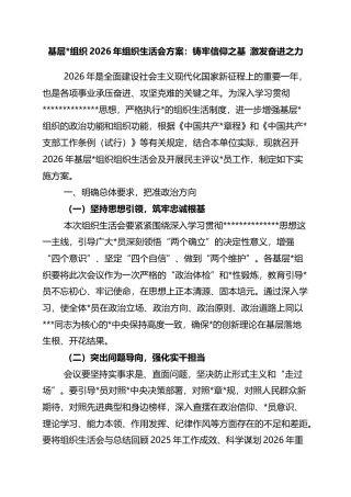 基层党组织2026年组织生活会方案：铸牢信仰之基+激发奋进之力