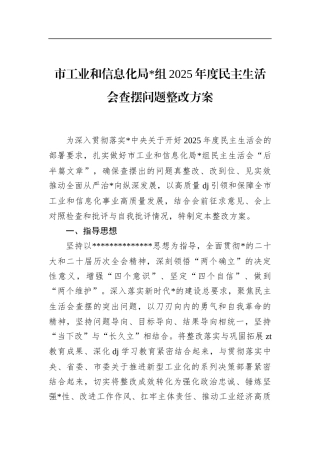 市工业和信息化局2025年度民主生活会查摆问题整改方案