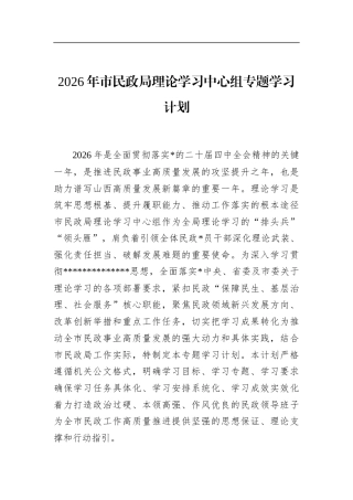 2026年市民政局理论学习中心组专题学习计划