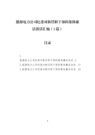 能源电力公司纪委对新任职干部的集体廉洁谈话汇编（3篇）