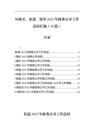 局机关、街道、镇乡2025年政务公开工作总结汇编（10篇）