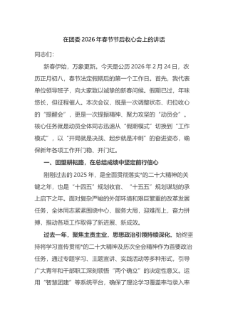 在团委2026年春节节后收心会上的讲话