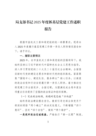 局支部书记2025年度抓基层党建工作述职报告