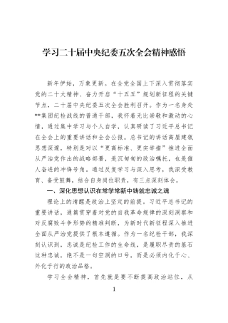 学习二十届中央纪委五次全会精神感悟