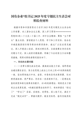 国有企业书记2025年度专题民主生活会对照检查材料