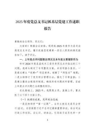 2025年度党总支书记抓基层党建工作述职报告