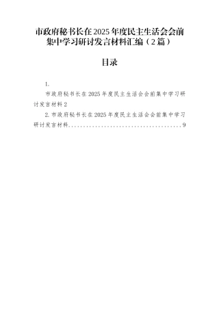 市政府秘书长在2025年度民主生活会会前集中学习研讨发言材料汇编（2篇）