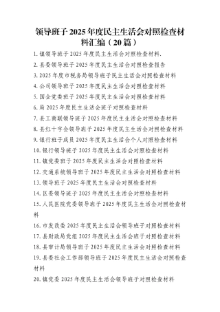 领导班子2025年度民主生活会对照检查材料汇编（20篇）