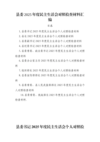 县委2025年度民主生活会对照检查材料汇编（10个常委）