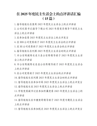 在2025年度民主生活会上的点评讲话汇编（15篇）