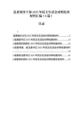 县委领导干部2025年民主生活会对照检查材料汇编（6篇）