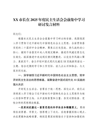 2025年度民主生活会会前集中学习研讨发言材料汇编（19篇）