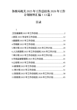 各级局机关2025年工作总结及2026年工作计划材料汇编（13篇）