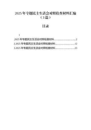 2025年专题民主生活会对照检查材料汇编（3篇）