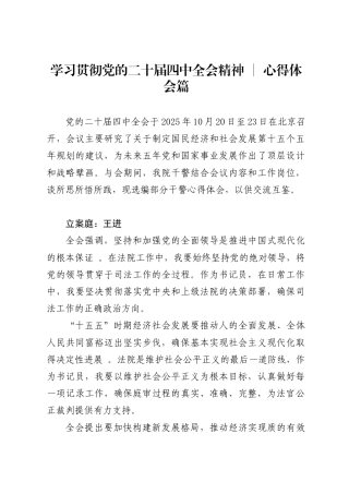 鄂尔多斯法院系统学习贯彻党的二十届四中全会精神心得体会交流发言汇编（4篇）