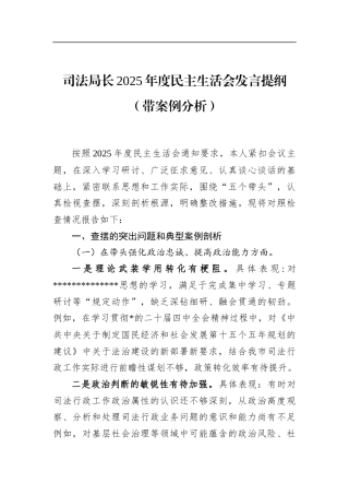 司法局长2025年度民主生活会发言提纲（带案例分析）
