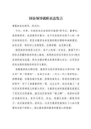 国企领导就职表态发言