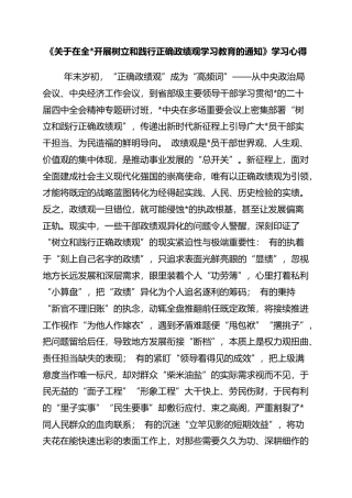 《关于在全党开展树立和践行正确政绩观学习教育的通知》学习心得