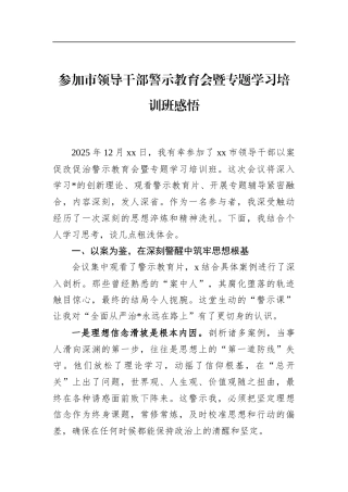 参加市领导干部警示教育会暨专题学习培训班感悟