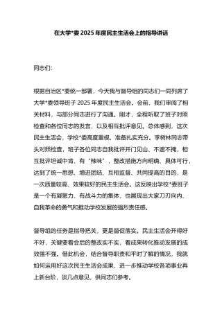 在大学2025年度民主生活会上的指导讲话