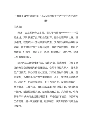 在参加下级党组织领导班子2025年度民主生活会上的点评讲话材料