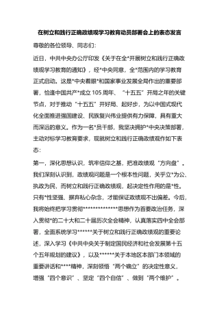 在树立和践行正确政绩观学习教育动员部署会上的表态发言 (1)