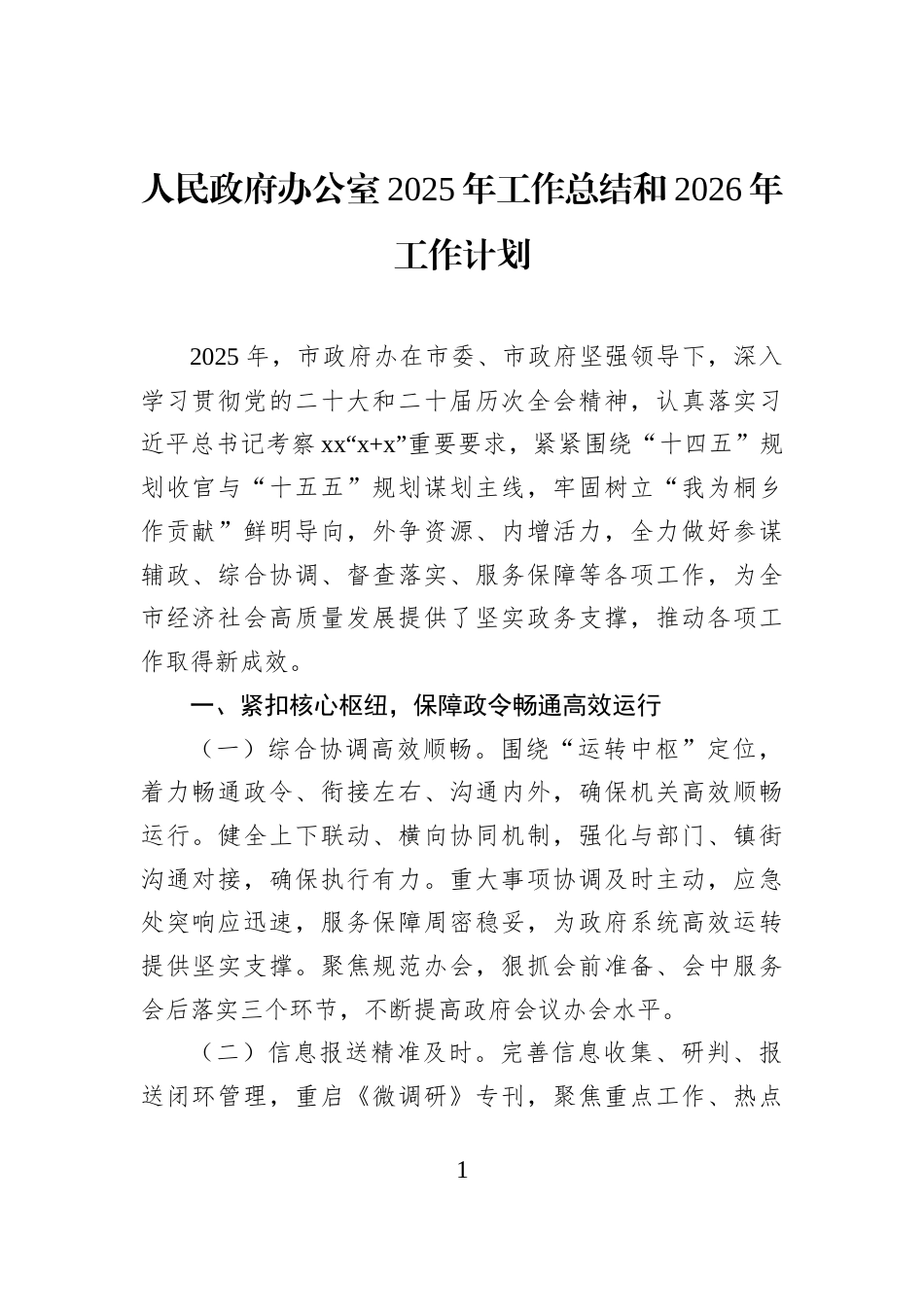 人民政府办公室2025年工作总结和2026年工作计划_第1页