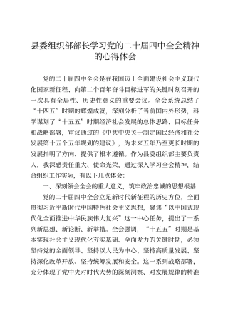 县委组织部部长学习党的二十届四中全会精神的心得体会（5篇）
