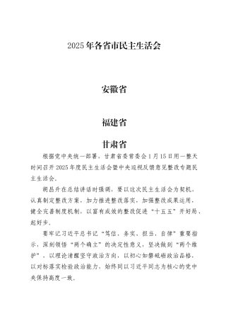 2025年各省市书记在党委常委会民主生活会上的讲话提纲（篇）