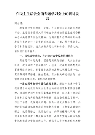 2025年度民主生活会会前专题学习研讨发言（16篇）