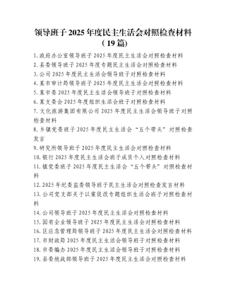 领导班子2025年度民主生活会对照检查材料（19篇)