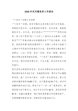 2026年双河镇政府工作报告