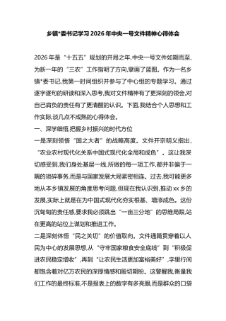 乡镇书记学习2026年中央一号文件精神心得体会