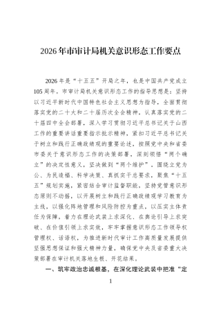 2026年市审计局机关意识形态工作要点