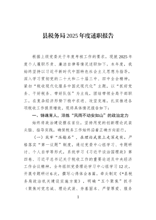 县税务局2025年度述职报告
