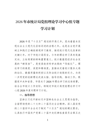 2026年市统计局党组理论学习中心组专题学习计划
